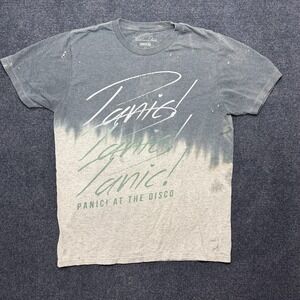 Panic! At The Disco Shirt Mens Medium Gray Dip Dye Script Logo Band Tee T-Shirt